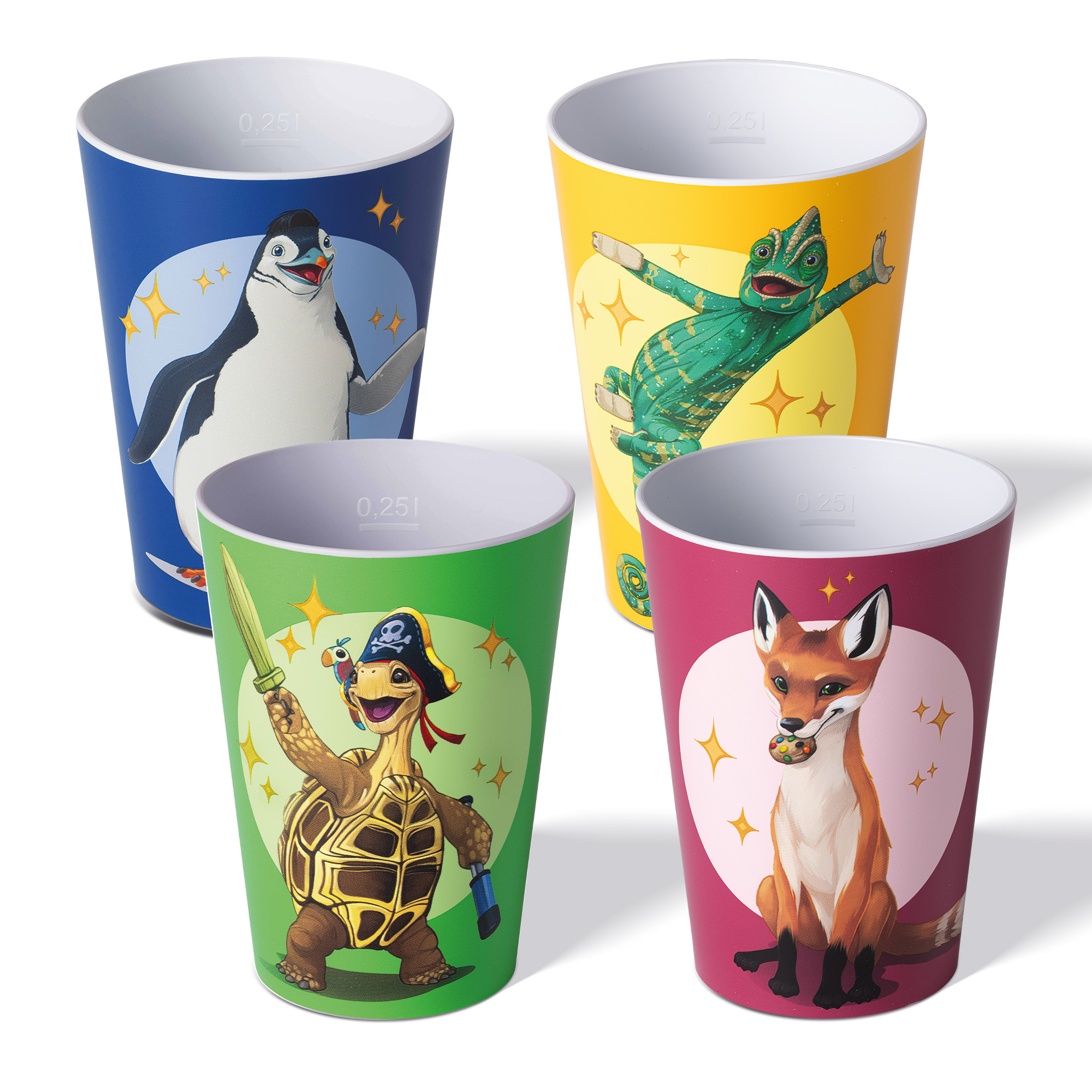Trinkbecher-Set, 4-tlg. 250 ml, aus rPET, mit Eichstrich | AWAVE®