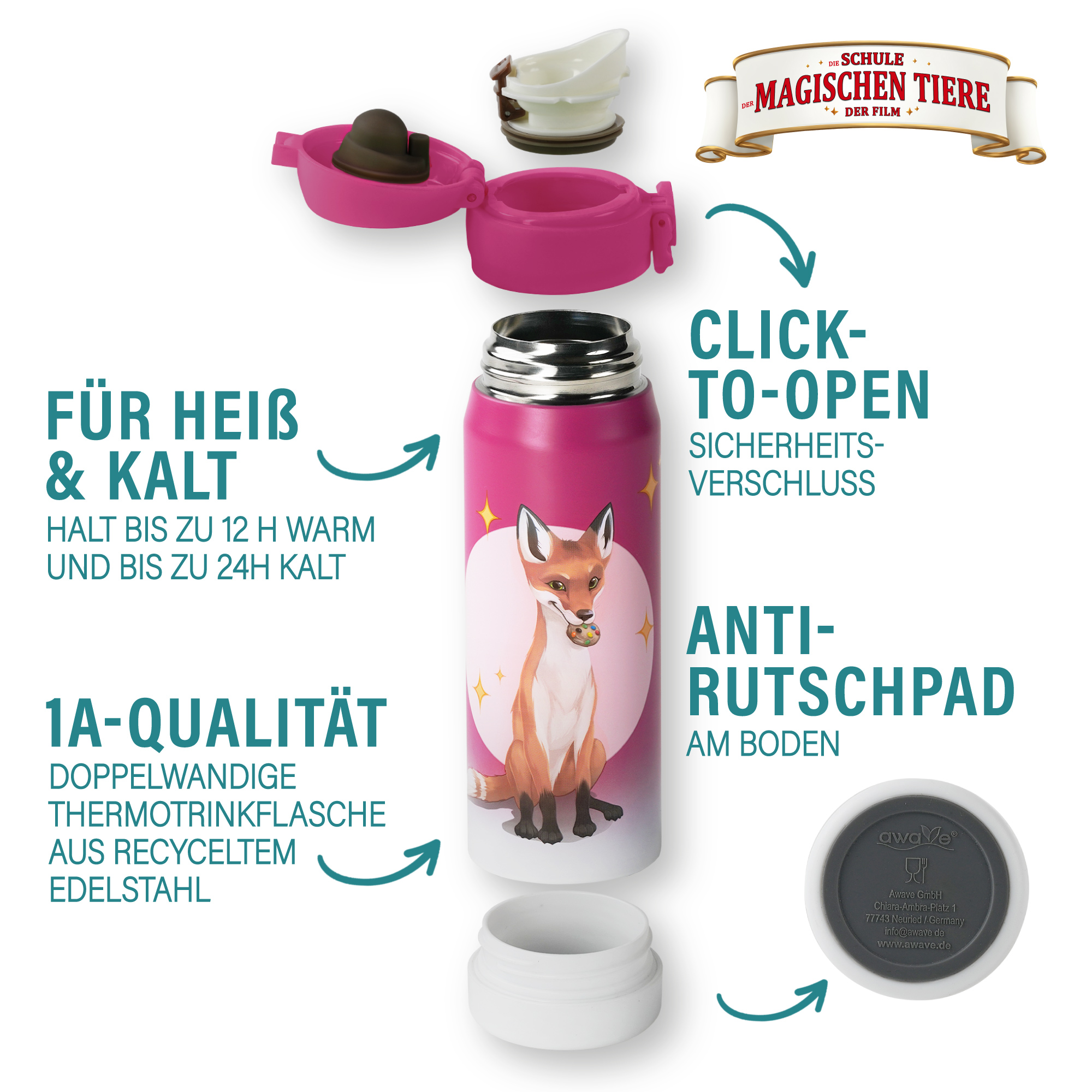 Trinkflasche, Rabbat, 380 ml, Edelstahl - beerenrot | AWAVE®