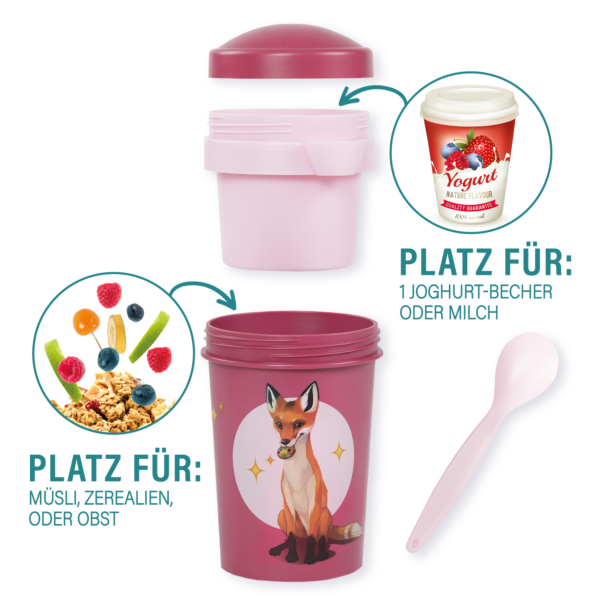Müslibecher To Go, Rabbat, 540 ml, rPET - Beerenrot | AWAVE®