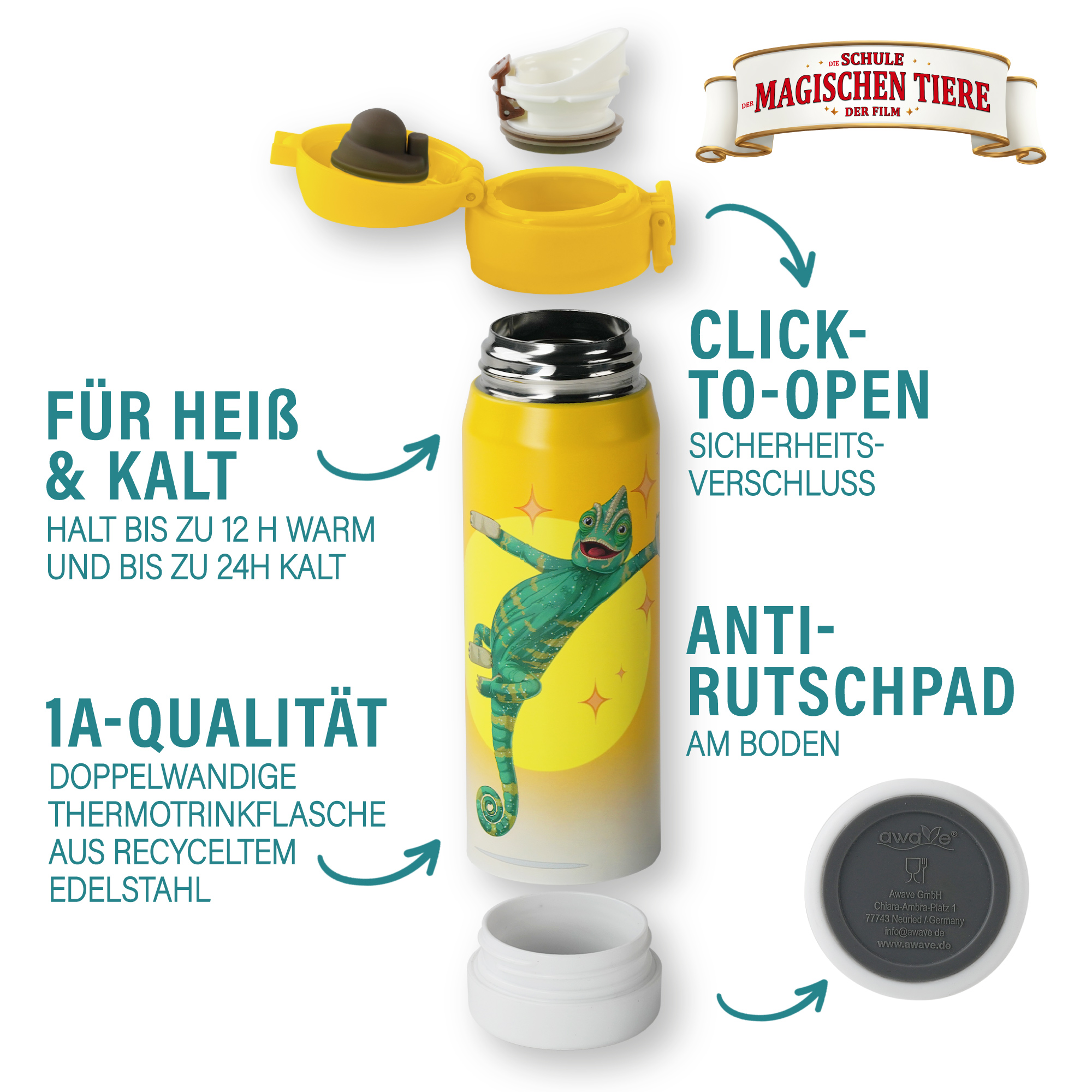 Trinkflasche, Caspar, 380 ml, Edelstahl - gelb | AWAVE®